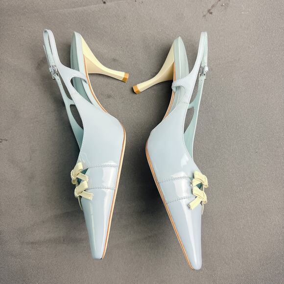 Reformation Noreen Aqua Patent Slingback Heels Sz 9.5 - Picture 4 of 7